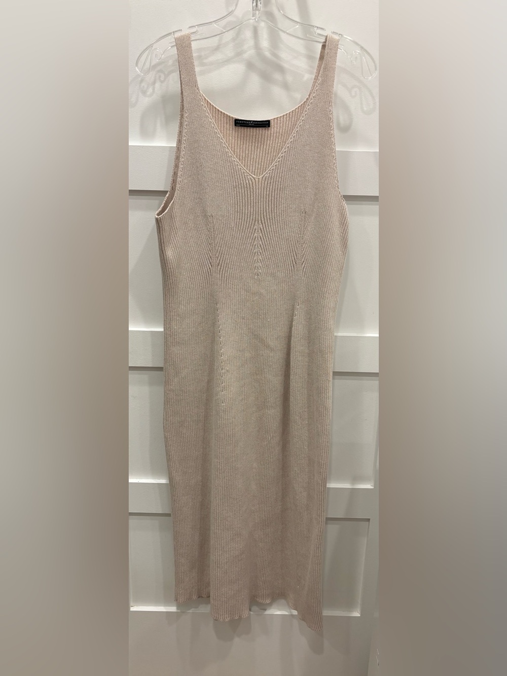 Peruvian Connection 100% Pima Cotton Sleeveless Ribbed Maxi Dress in Light Beige